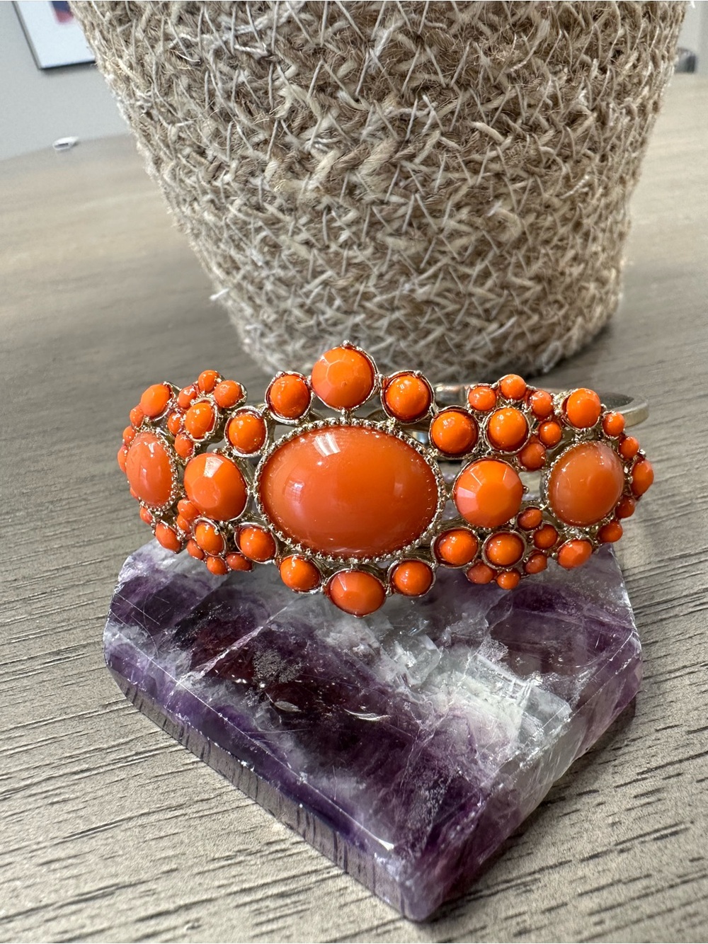 Orange Statement Cluster Cuff Bracelet - Women Jewelry